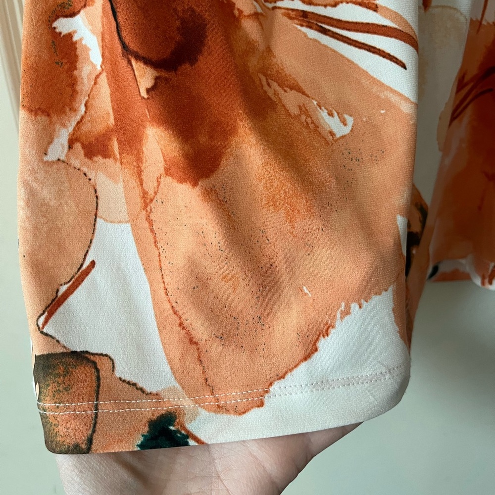DKNY Women's Floral Wrap Blouse - Peach and Green Size Large - Picture 6 of 13